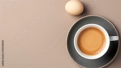 Minimalist Delicious boiled egg with fruit and coffee