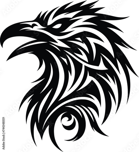 modern tribal tattoo raven, crow, abstract line art, minimalist contour. Vector

