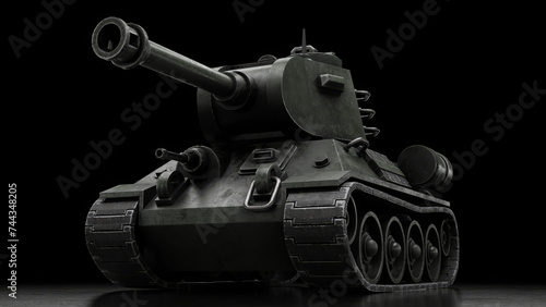Stylized battle tank. Against a dark background. 3D Render. 