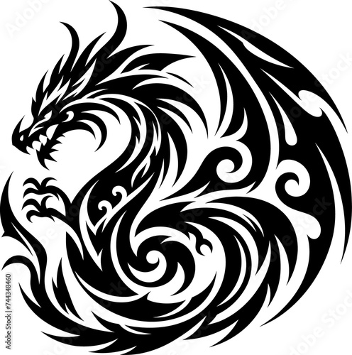 modern tribal tattoo dragon, abstract line art, minimalist contour. Vector