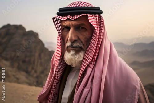 Saudi arab man desert. Arabia clothes. Generate Ai