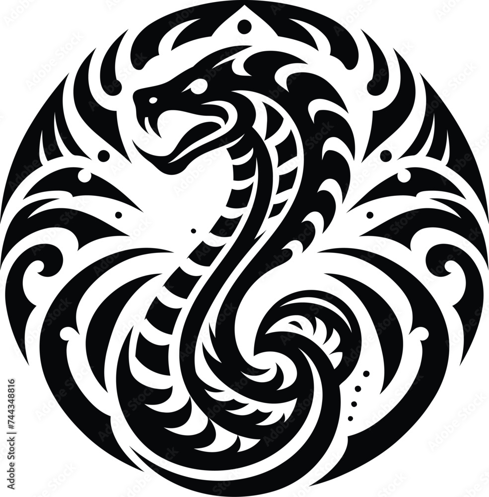 modern tribal tattoo cobra snake, abstract line art, minimalist contour. Vector modern tribal tattoo cobra snake, abstract line art, minimalist contour. Vector