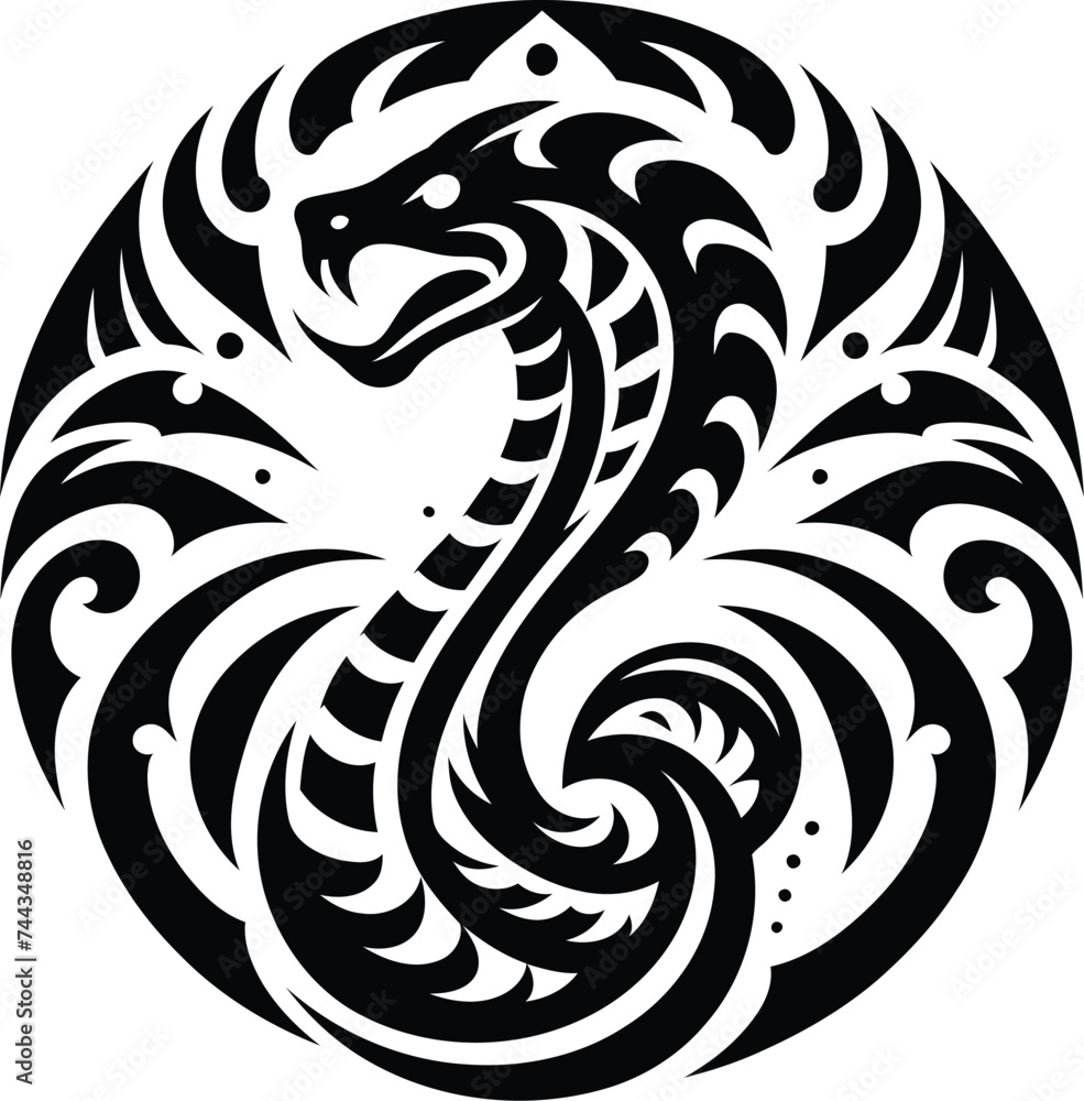 modern tribal tattoo cobra snake, abstract line art, minimalist contour. Vector