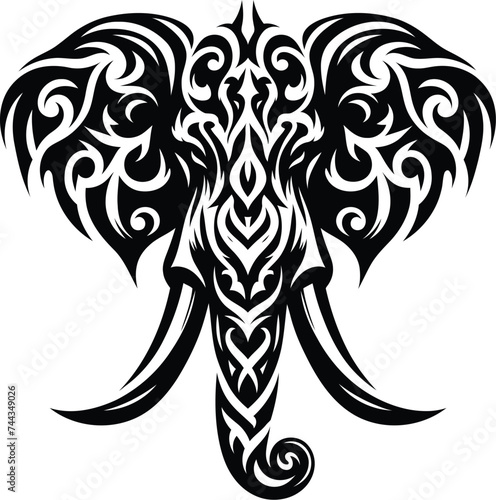 modern tribal tattoo elphant, abstract line art, minimalist contour. Vector