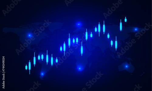 Bar chart glow with the map for stock Digital concept financial vector illustration