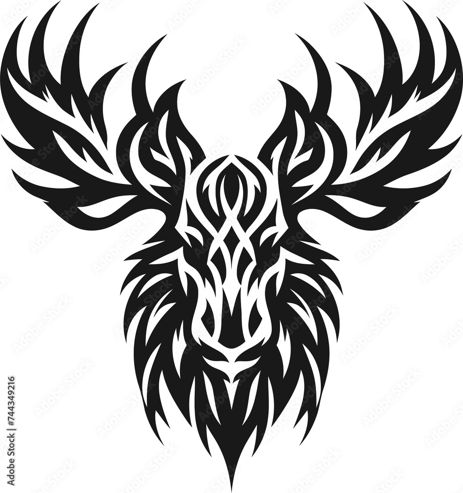 modern tribal tattoo moose, abstract line art, minimalist contour. Vector