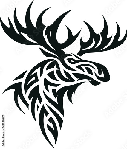 modern tribal tattoo moose, abstract line art, minimalist contour. Vector