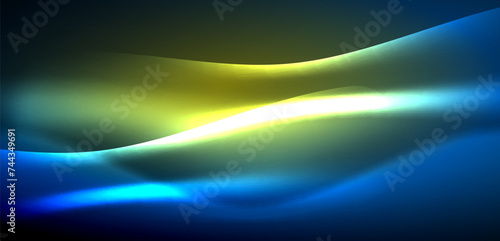 Dynamic waves in ethereal glow of neon lights. Concept merges fluidity of motion with vibrant allure of neon, crafting entrancing backdrop that embodies both vitality and futuristic sophistication