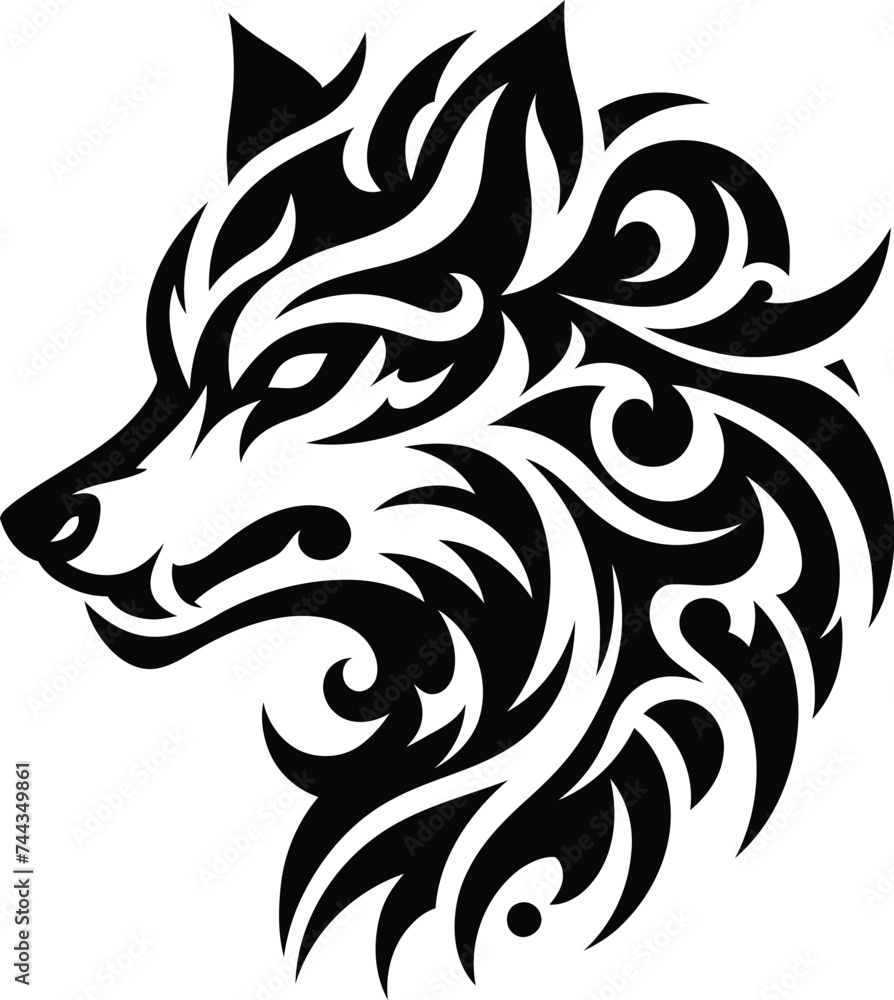 modern tribal tattoo wolf, abstract line art, minimalist contour. Vector