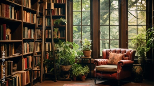 living room with a tree