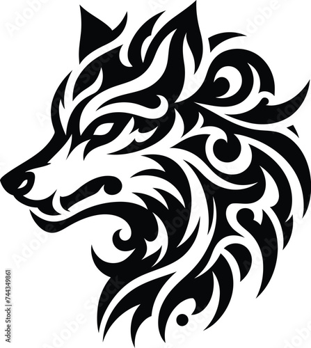 modern tribal tattoo wolf, abstract line art, minimalist contour. Vector