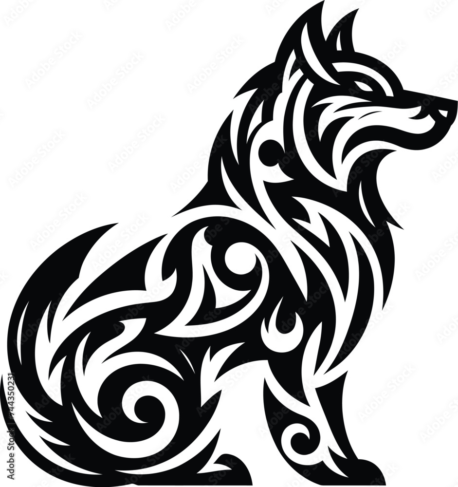 modern tribal tattoo dog, abstract line art, minimalist contour. Vector