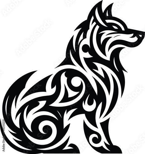 modern tribal tattoo dog, abstract line art, minimalist contour. Vector