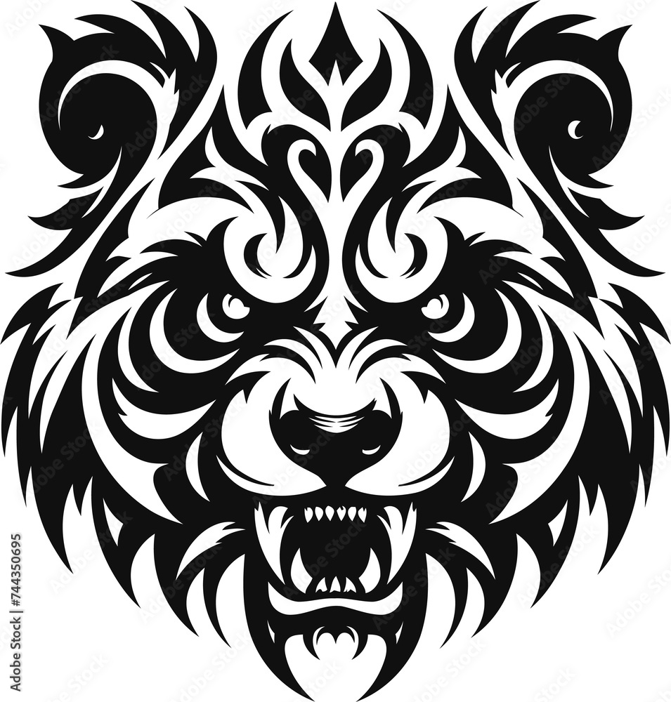 modern tribal tattoo bear, abstract line art, minimalist contour. Vector