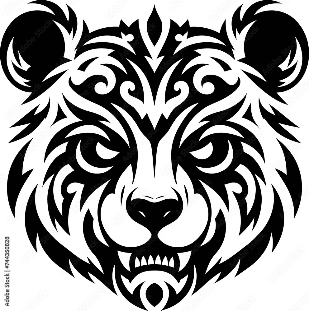 modern tribal tattoo bear, panda, abstract line art, minimalist contour. Vector