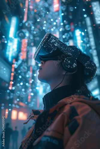 A depiction of an immersive visual experience, where virtual reality and augmented reality converge to create a new dimension Created Using VR immersion depth, AR detail enhancemen, AI Generative