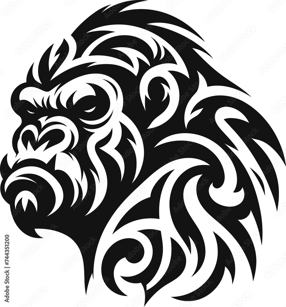 modern tribal tattoo gorilla, monkey, abstract line art, minimalist contour. Vector