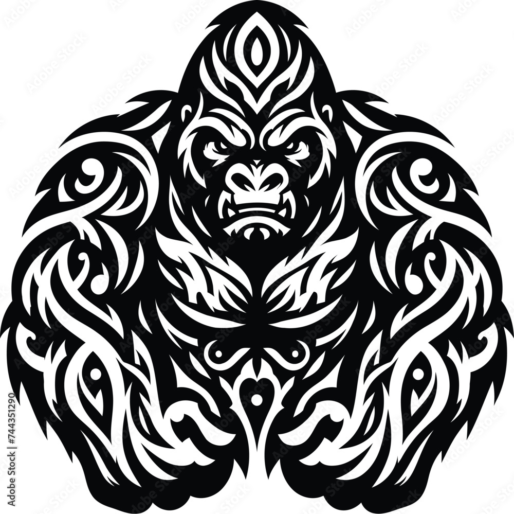 Fototapeta premium modern tribal tattoo gorilla, monkey, abstract line art, minimalist contour. Vector