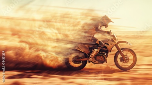 A motorcycle racing in the desert, Double exposure, capture photography, Graphics, UHD, hyper quality, AI Generative © sorapop
