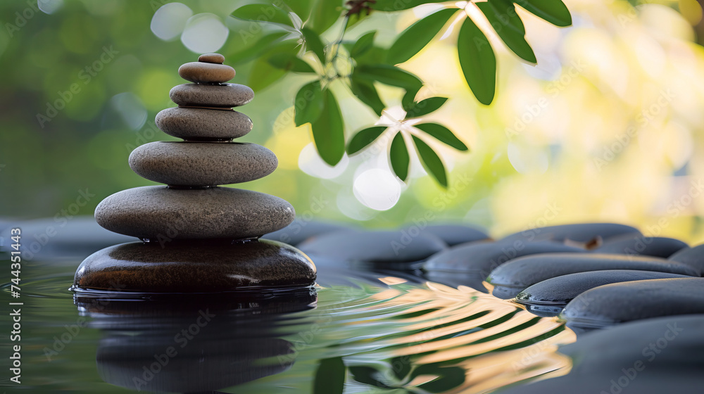 A zen garden scene, perfectly curated to represent tranquility and balance Elements of nature, water, and stone work together to create a rejuvenating space for mental and spiritua, AI Generative A zen garden scene, perfectly curated to represent tranquility and balance Elements of nature, water, and stone work together to create a rejuvenating space for mental and spiritua, AI Generative