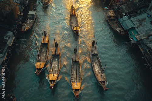 Bangkok Floating Market aerial view, Damnoen Saduak boat market, popular tourist destination photo