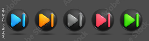 Sets of 3d icons of next button dark mode. 3d realistic modern minimalist icons for minimal and creative designs. 3d Sets of Vector Elements.