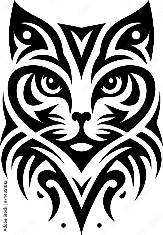 modern tribal tattoo cat, abstract line art of animals, minimalist contour. Vector modern tribal tattoo cat, abstract line art of animals, minimalist contour. Vector