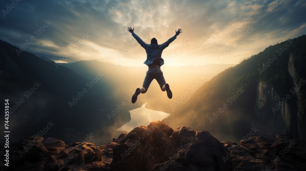 Silhouette of man jumping Silhouette of man jumping