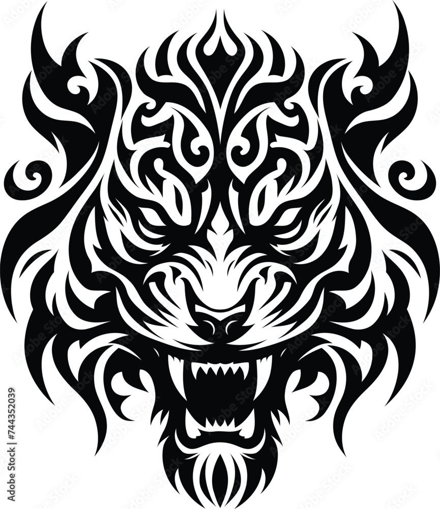 modern tribal tattoo tiger, abstract line art of animals, minimalist contour. Vector modern tribal tattoo tiger, abstract line art of animals, minimalist contour. Vector