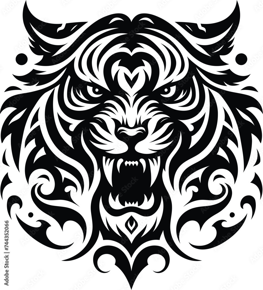 modern tribal tattoo tiger, abstract line art of animals, minimalist contour. Vector modern tribal tattoo tiger, abstract line art of animals, minimalist contour. Vector