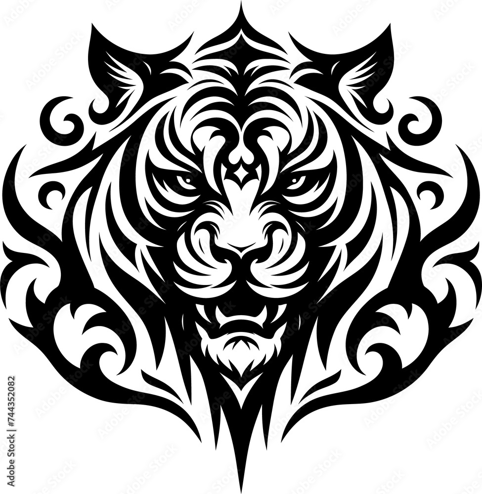 modern tribal tattoo tiger, abstract line art of animals, minimalist contour. Vector