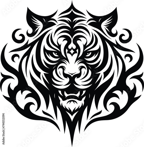 modern tribal tattoo tiger, abstract line art of animals, minimalist contour. Vector