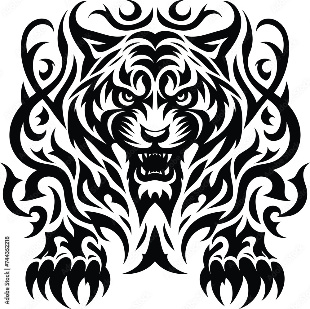 modern tribal tattoo tiger, abstract line art of animals, minimalist contour. Vector modern tribal tattoo tiger, abstract line art of animals, minimalist contour. Vector