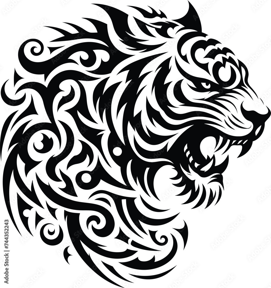 modern tribal tattoo tiger, abstract line art of animals, minimalist contour. Vector modern tribal tattoo tiger, abstract line art of animals, minimalist contour. Vector