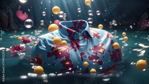 a shirt floating in the water with bubbles