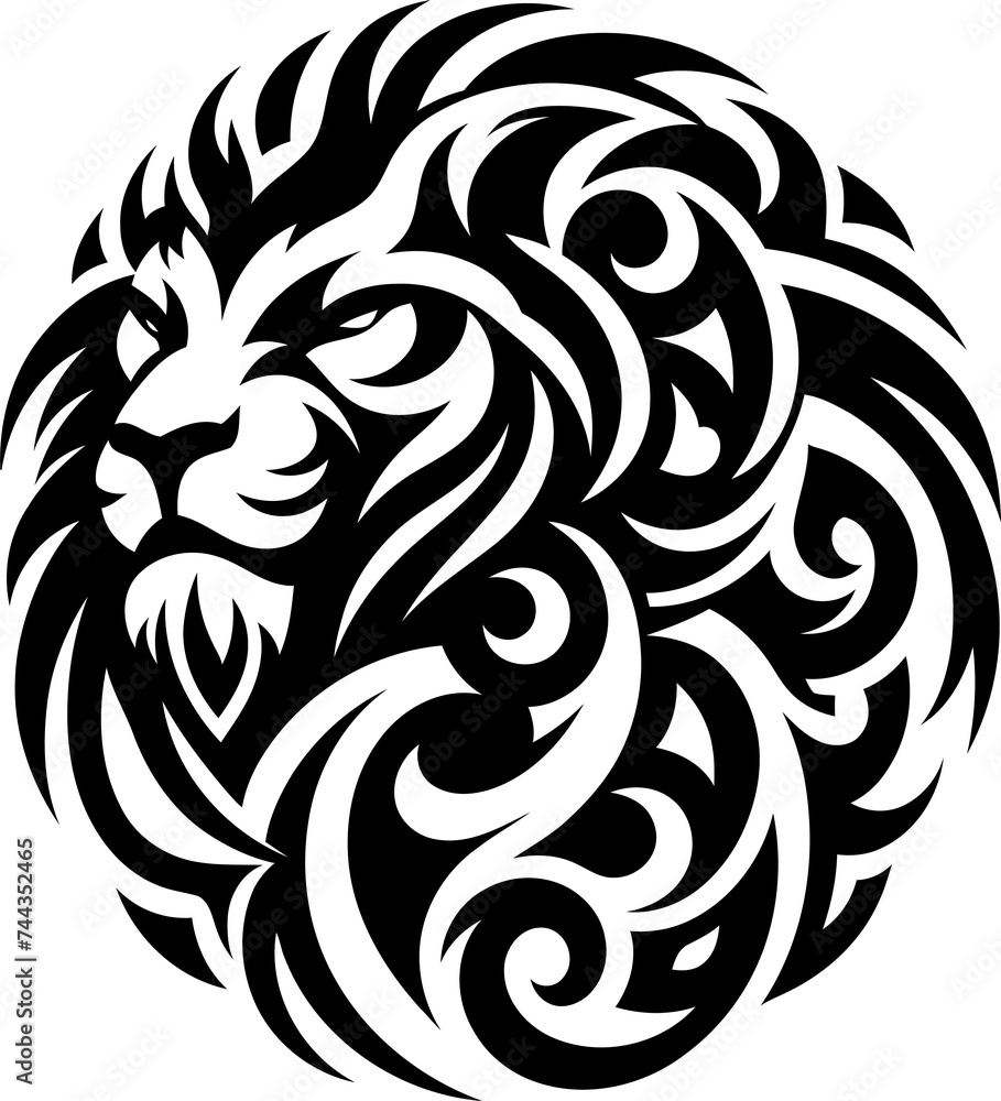 modern tribal tattoo lion, abstract line art of animals, minimalist contour. Vector