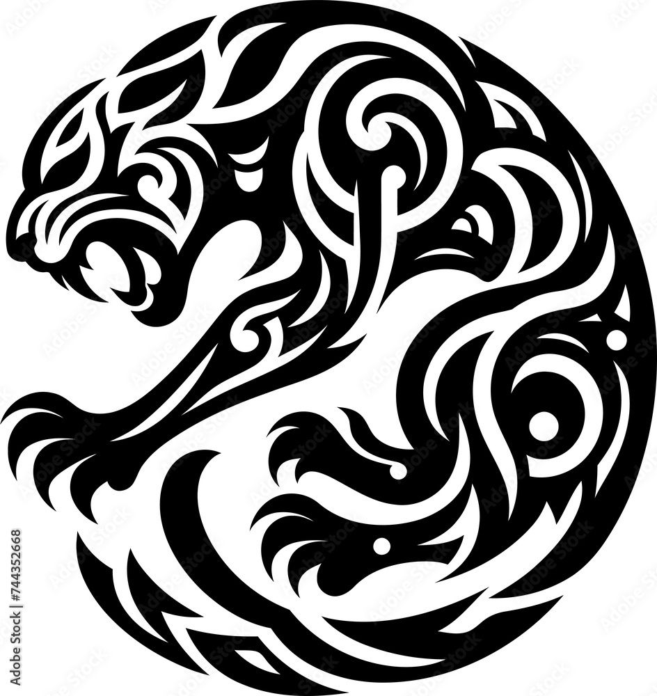 modern tribal tattoo panther, abstract line art of animals, minimalist contour. Vector