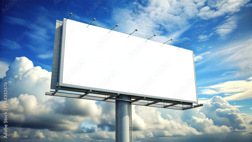 A blank billboard displayed for mockup with a sky background A blank billboard displayed for mockup with a sky background