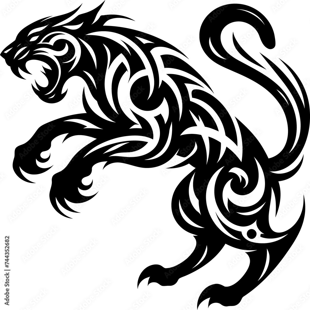 modern tribal tattoo panther, abstract line art of animals, minimalist contour. Vector