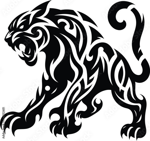 modern tribal tattoo panther, abstract line art of animals, minimalist contour. Vector