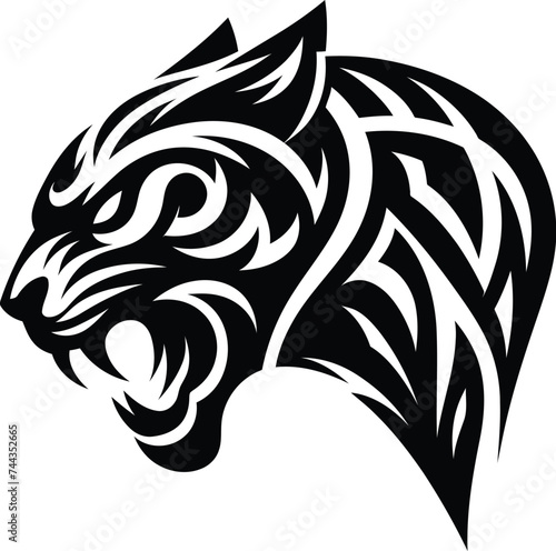 modern tribal tattoo panther, abstract line art of animals, minimalist contour. Vector