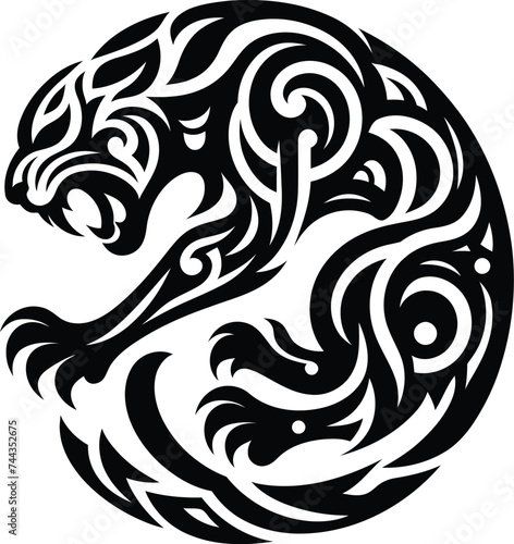 modern tribal tattoo panther, abstract line art of animals, minimalist contour. Vector