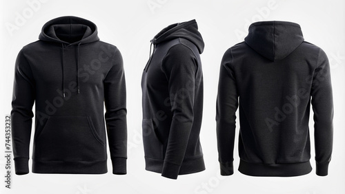 A three sides Mockup of black long sleeve hoodie