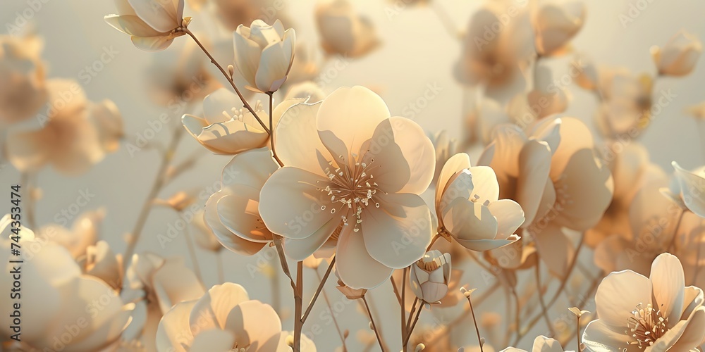 Flowers in muted, earthy tones, creating a feeling of calm and elegance and minimalism. Beige background
