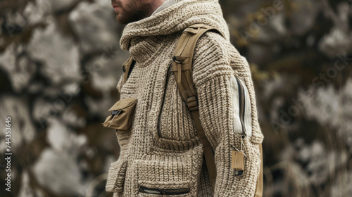 Taking inspiration from survivalist gear this chunky knit sweater has detachable sleeves for customizable warmth. photo