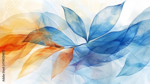 abstract of leaves with pastel colors print out, in the style of transparent layers