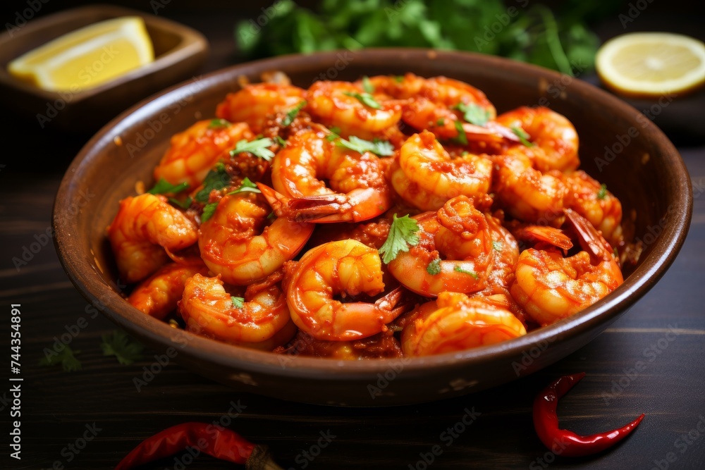 Shrimp spicy sauce food. Japan still. Generate Ai Shrimp spicy sauce food. Japan still. Generate Ai