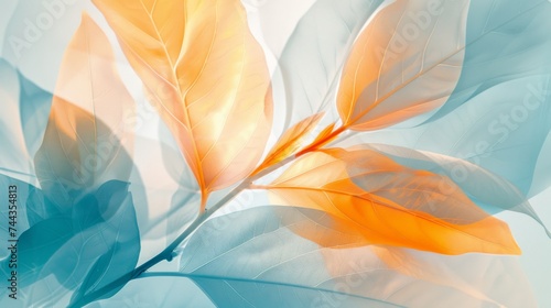 abstract of leaves with pastel colors print out, in the style of transparent layers