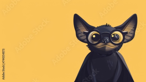 Illustration in flat style  A cute little bat wearing glasses posed against a green background