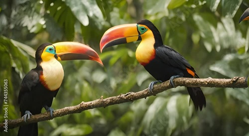 Two male and female tropical toucan birds photo